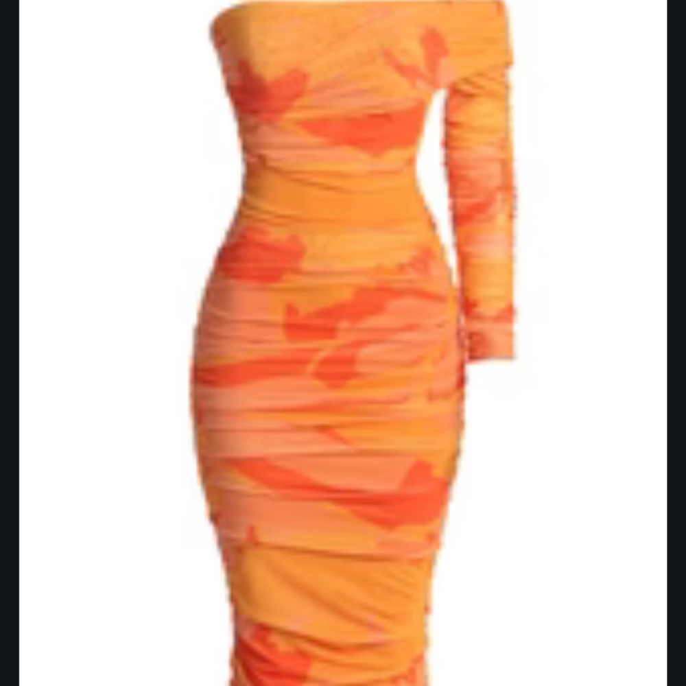 Orange Capri Ruched Dress